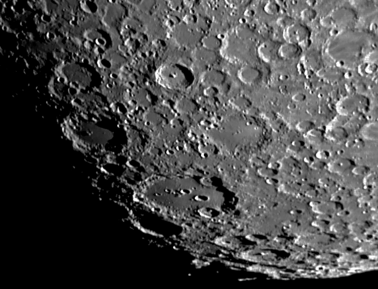 Waning Moon phase lower center  crater Clavious with its craterlets 