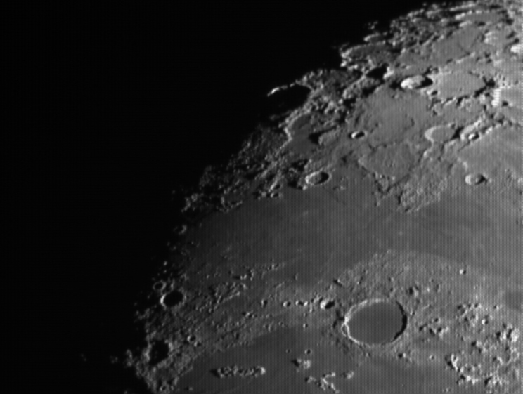 Middle of image Mare Frigoris below Large crater Plato 